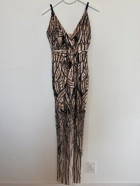 Maxi Gown Rose Gold and Black Sequin V-Neck